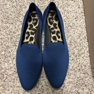 Rothy's Blue Loafers with Leopard Print Insole